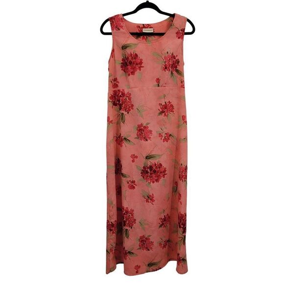 Vintage 80's Expressions Maxi Dress 14 Pink Floral Sleeveless Corset Cinch Back - Picture 3 of 10
